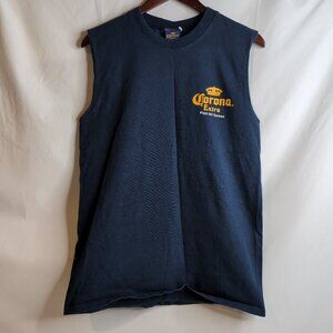 Corona Extra Men's Navy Blue Tank Top Logo and Beer Graphic Print, Size Medium
